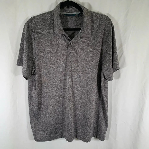 Perry Ellis Polo Shirt Men's Large Grey Short Sleeve 1/4 Button Collared Polyest - Picture 1 of 9